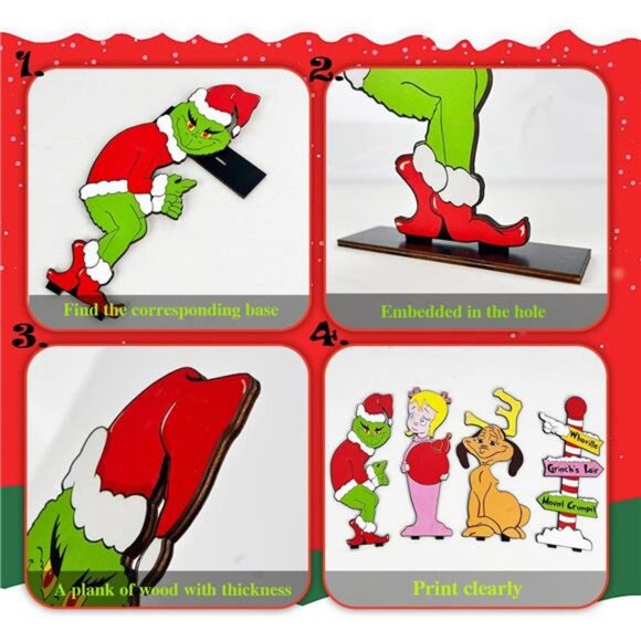 Christmas Table Decorations -4 Pack Wooden Centerpiece Signs for Holiday Parties - Picture 5 of 7